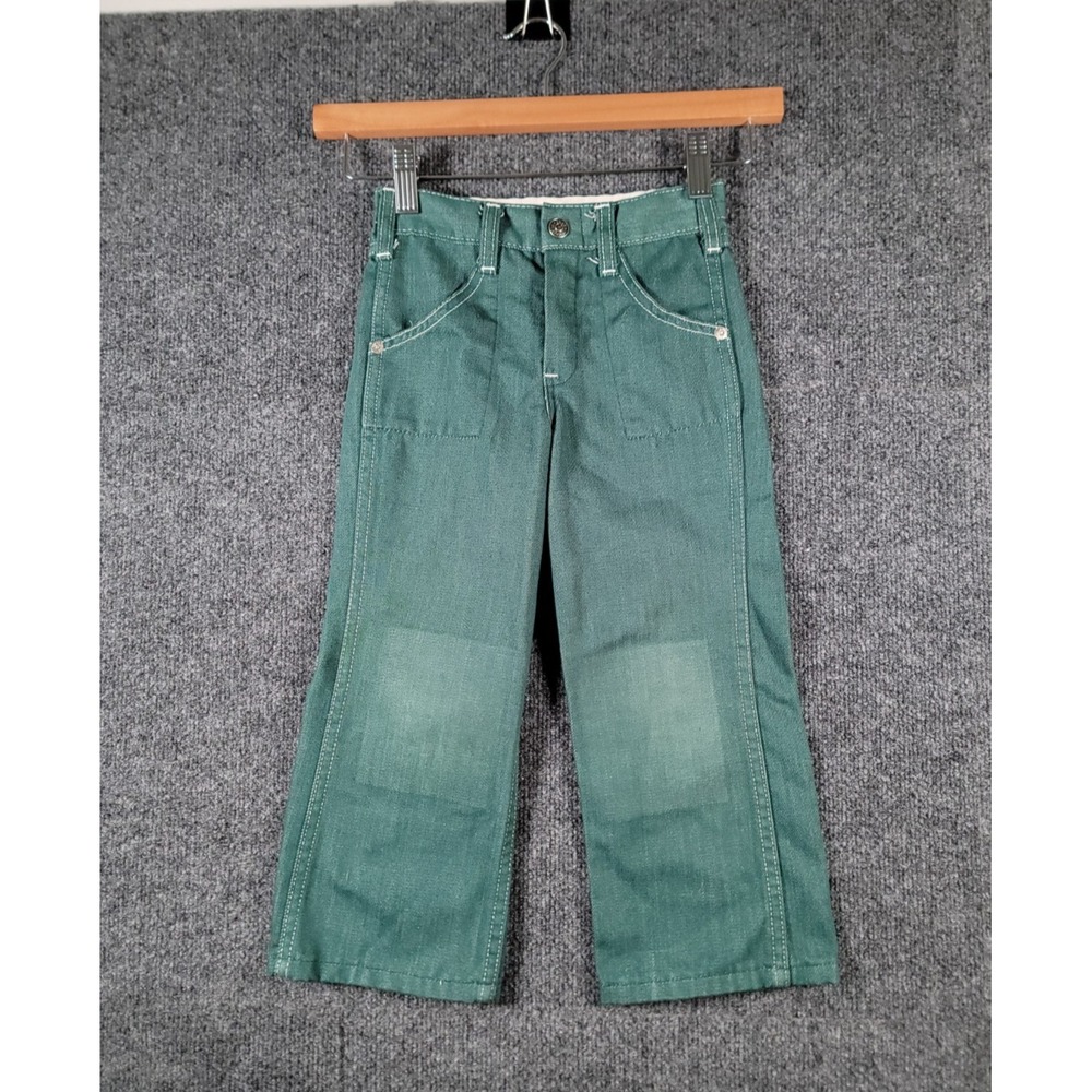 Vintage 80s Sears Toughskins Boys Jeans Size 5 Bootcut Double Knee Green Grunge